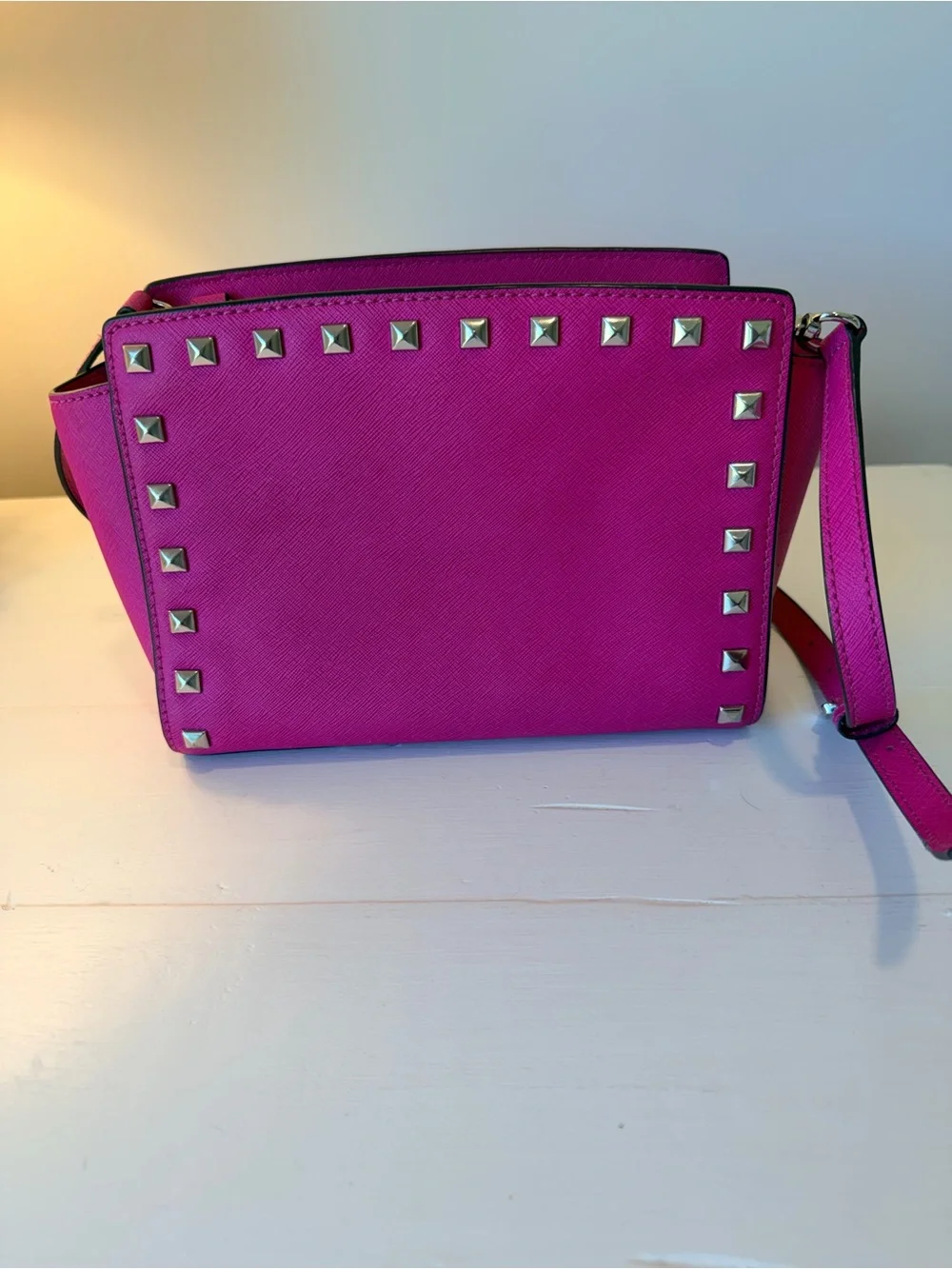 Michael Kors Selma Hot Pink Studded Crossbody Bag